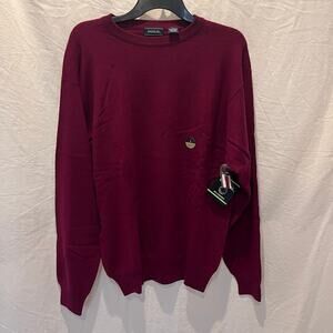 NWT Saddles Sweater Jumper Cashmere Mens Crew Neck Burgundy Wine Sz L Preppy Lux
